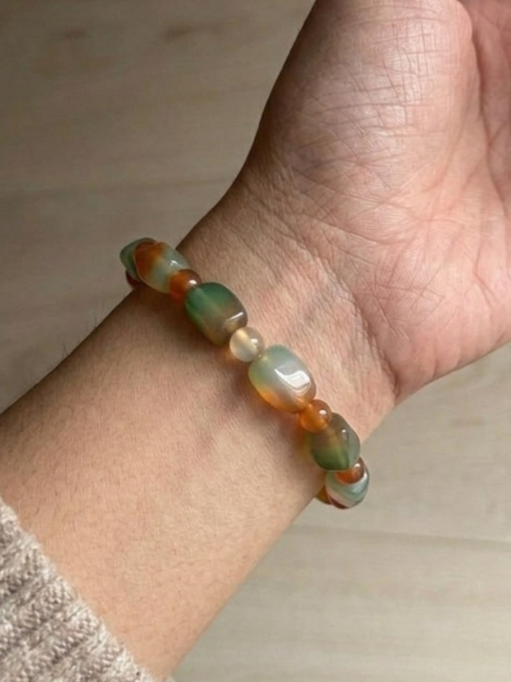 Natural Peacock Agate Stretch Bracelet